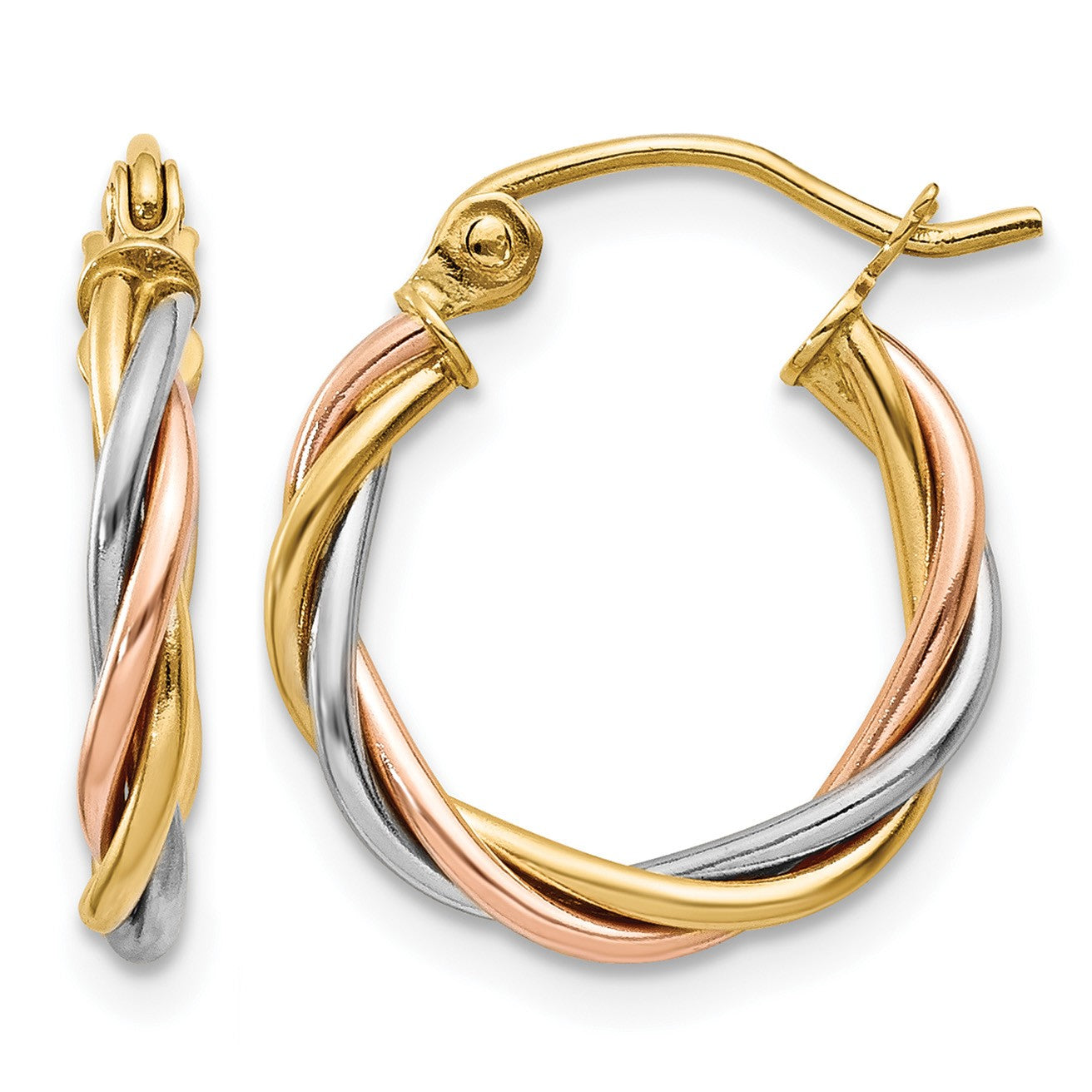 14k Tri-color Polished 2.5mm Twisted Hoop Earrings