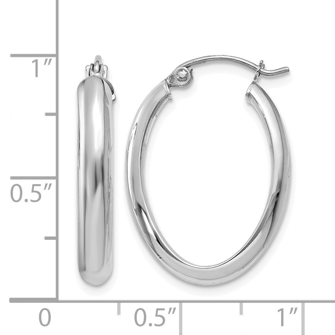 14k White Gold 3.5x16mm Polished Oval Tube Hoop Earrings
