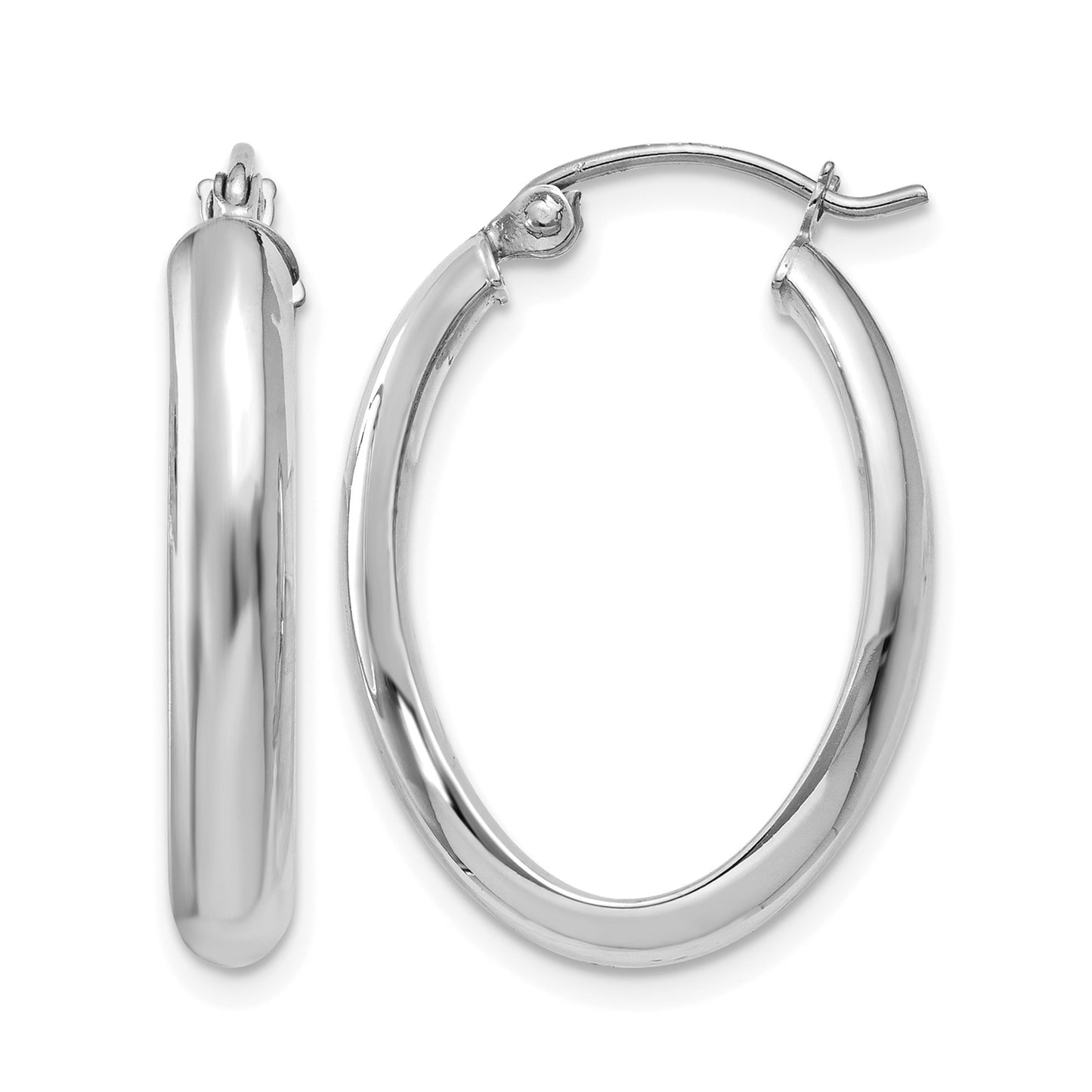 14k White Gold 3.5x16mm Polished Oval Tube Hoop Earrings