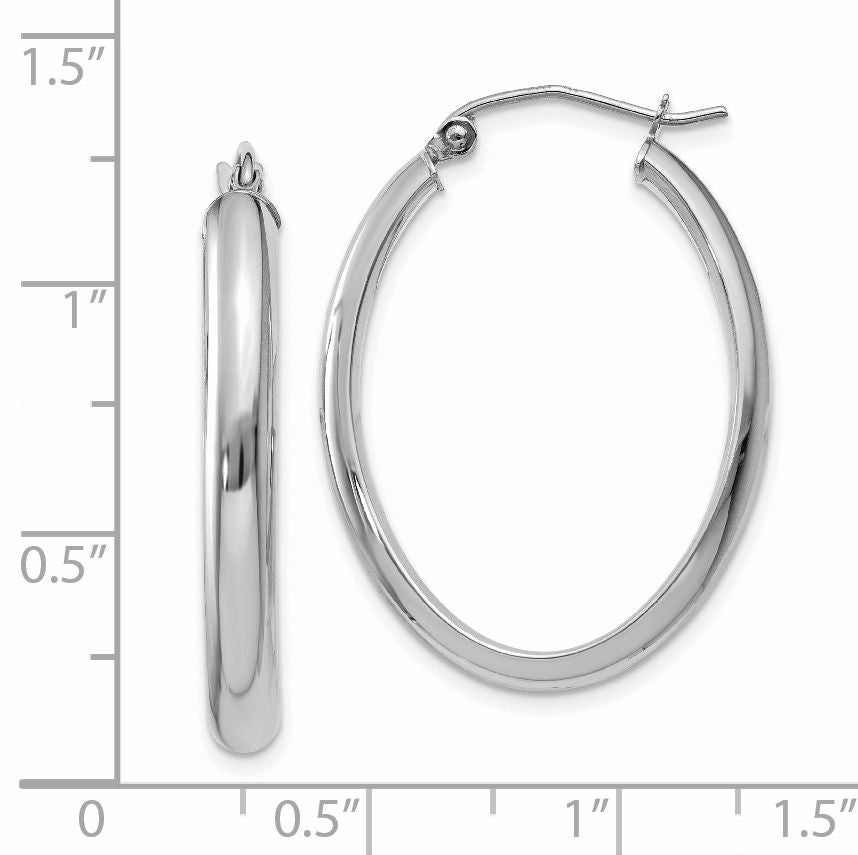 14k White Gold 3.5x30mm Polished Oval Tube Hoop Earrings