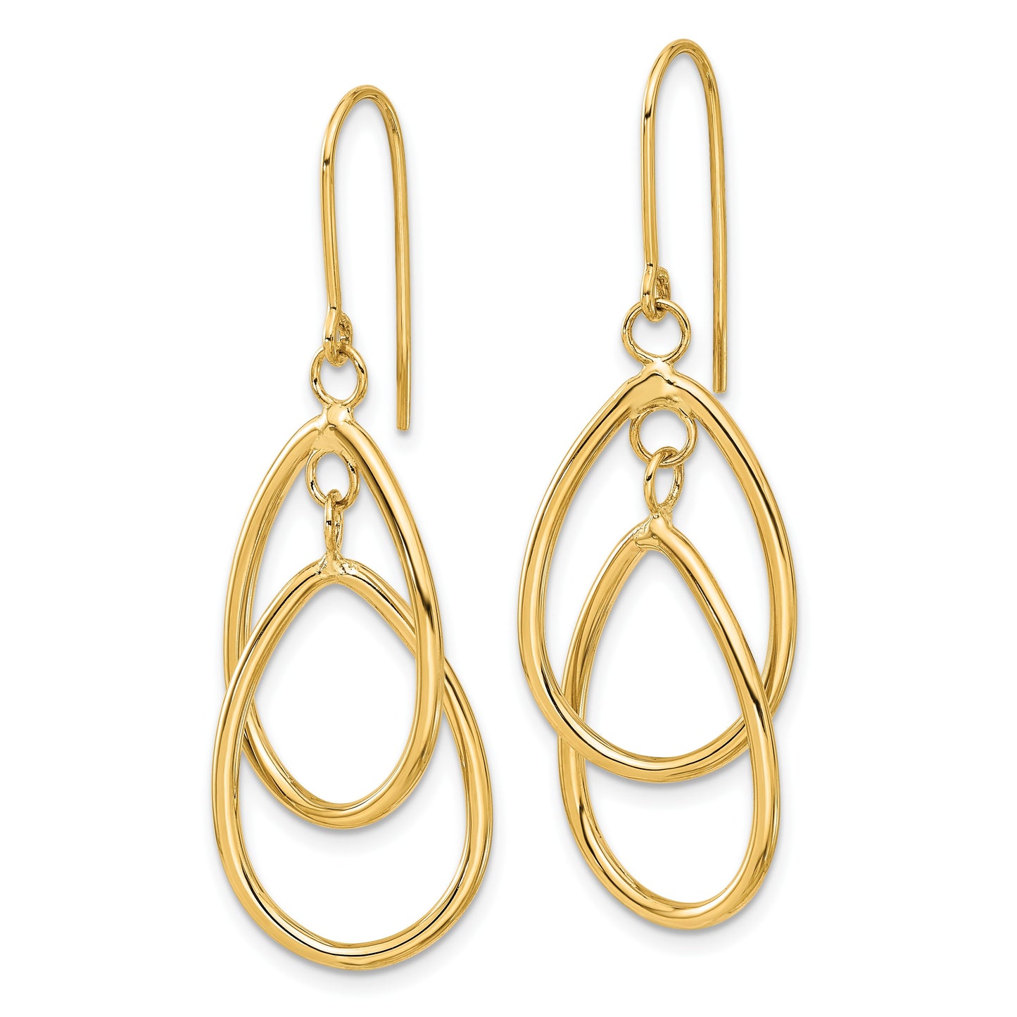14k Polished Double Teardrop Dangle Wire Earrings