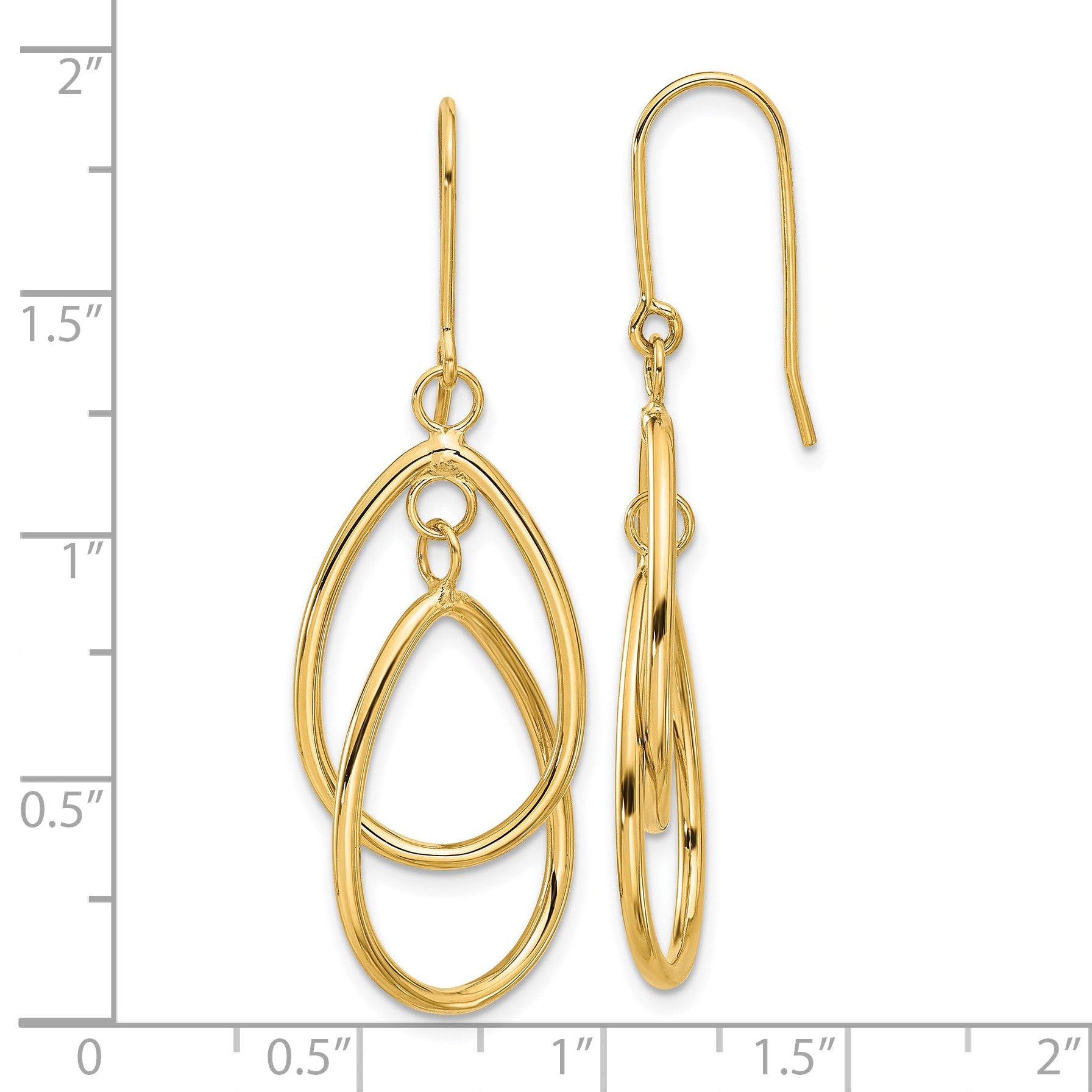 14k Polished Double Teardrop Dangle Wire Earrings
