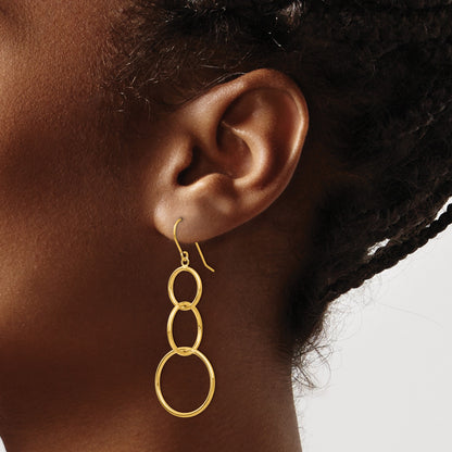 14k 3 Circle Dangle Wire Earrings