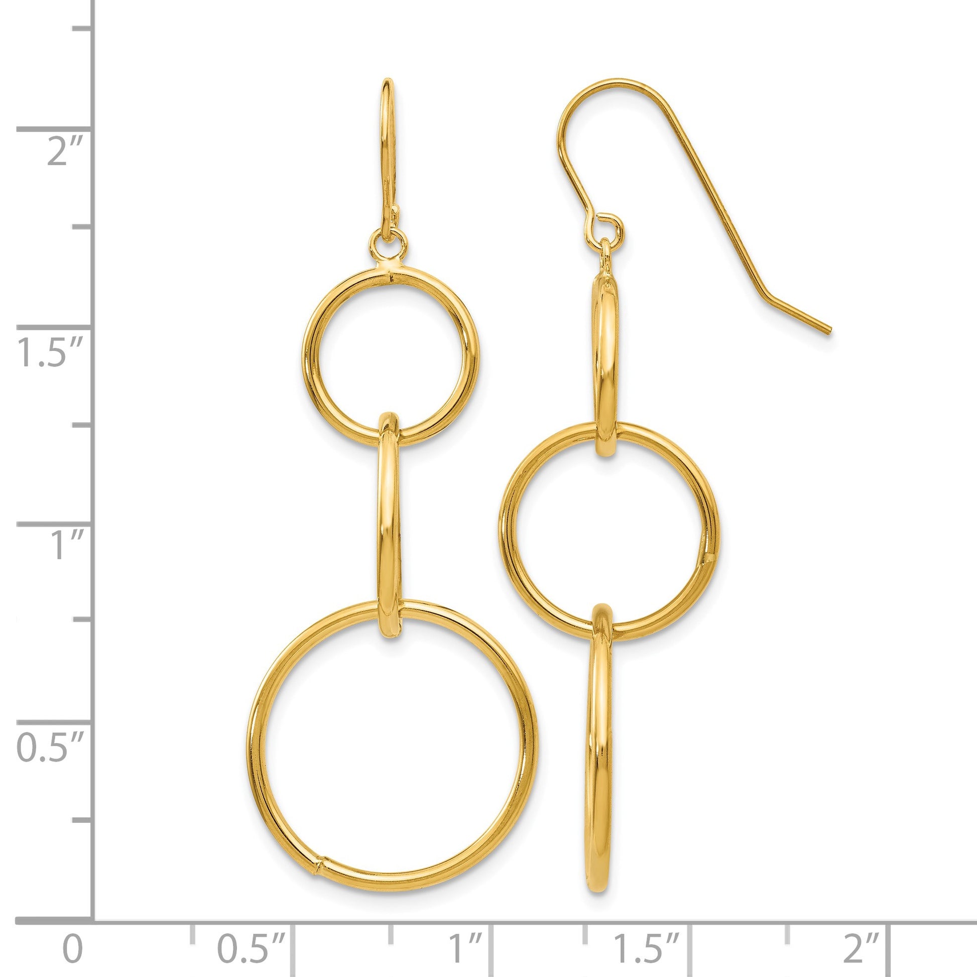 14k 3 Circle Dangle Wire Earrings