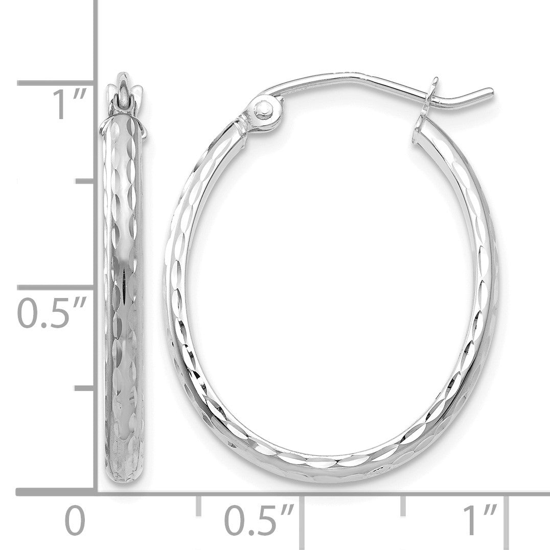 14k White Gold 2.5x25mm Lightweight Diamond-cut Oval Tube Hoop Earrings