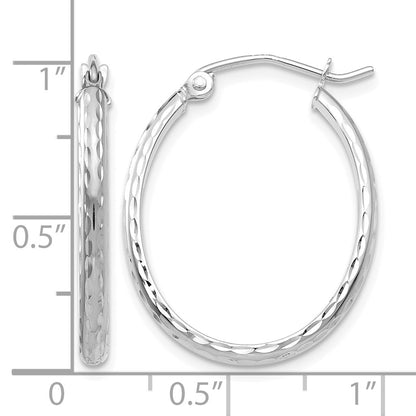 14k White Gold 2.5x25mm Lightweight Diamond-cut Oval Tube Hoop Earrings