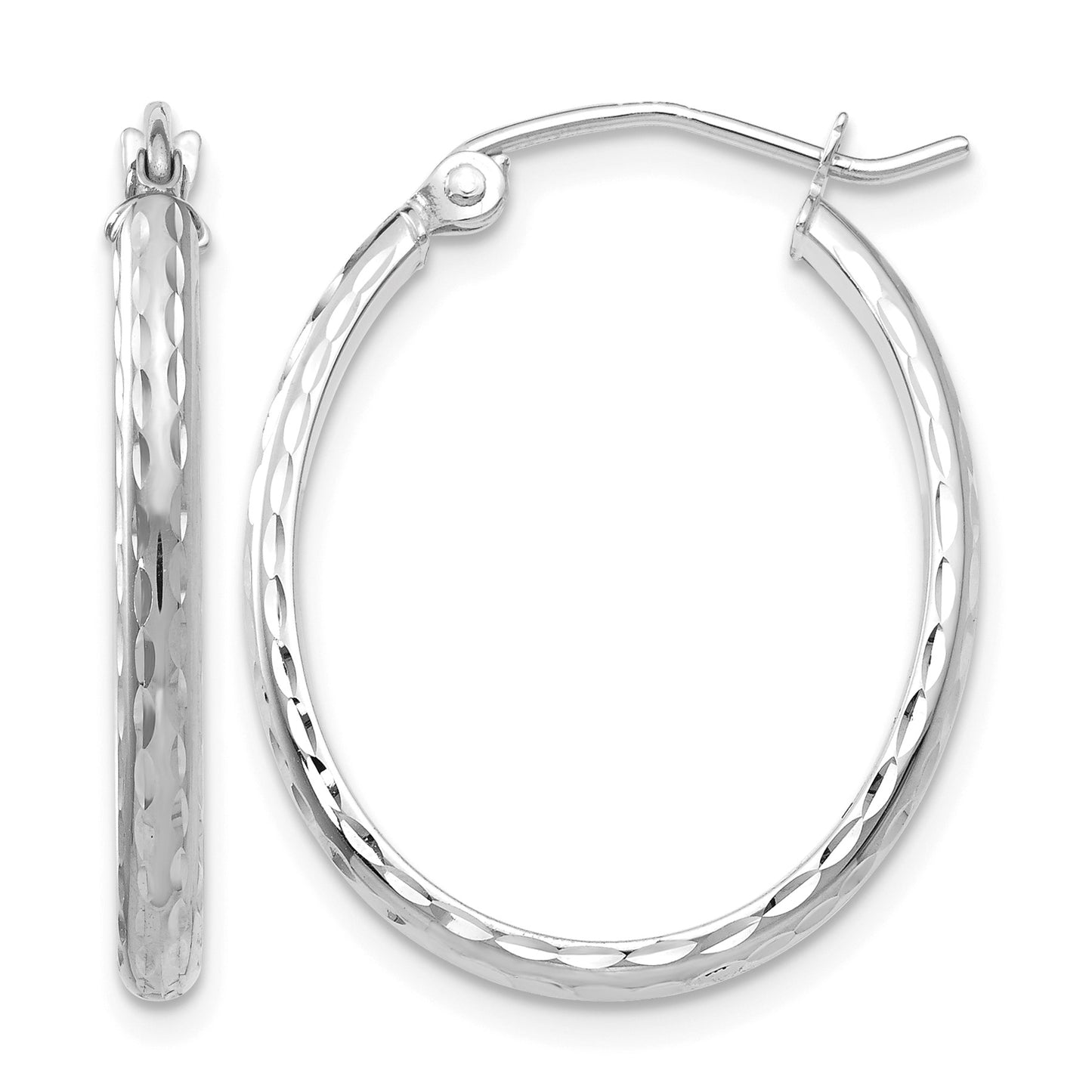 14k White Gold 2.5x25mm Lightweight Diamond-cut Oval Tube Hoop Earrings