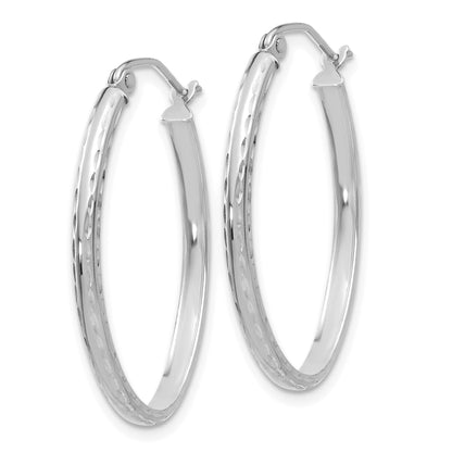 14k White Gold 2.5x29mm Lightweight Diamond-cut Oval Tube Hoop Earrings