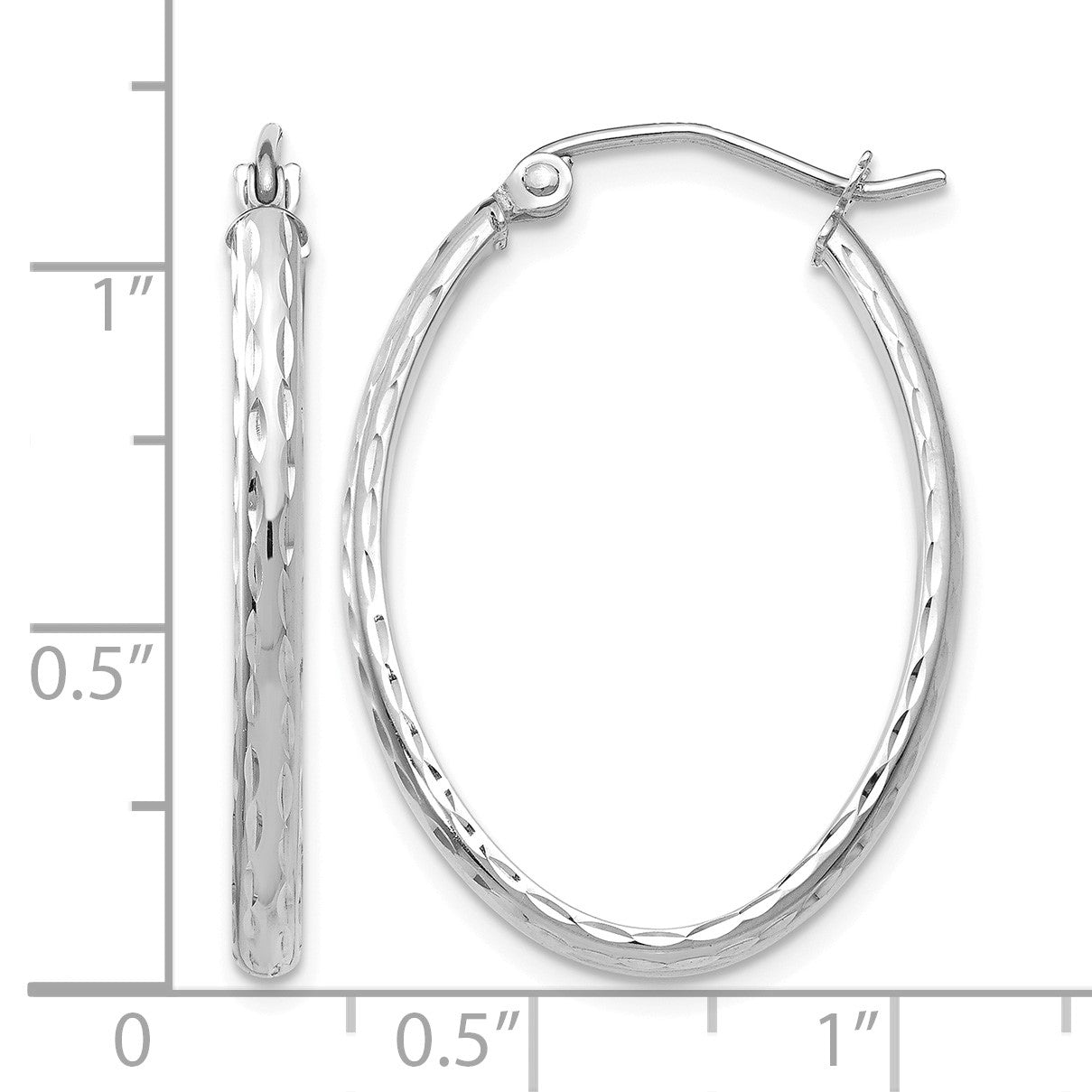 14k White Gold 2.5x29mm Lightweight Diamond-cut Oval Tube Hoop Earrings