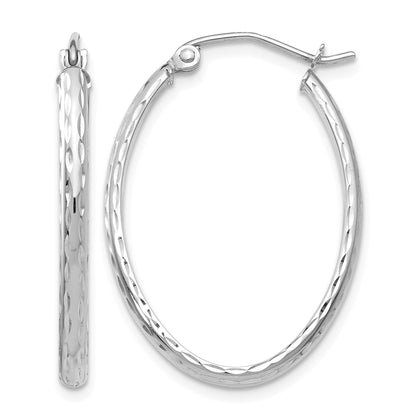 14k White Gold 2.5x29mm Lightweight Diamond-cut Oval Tube Hoop Earrings
