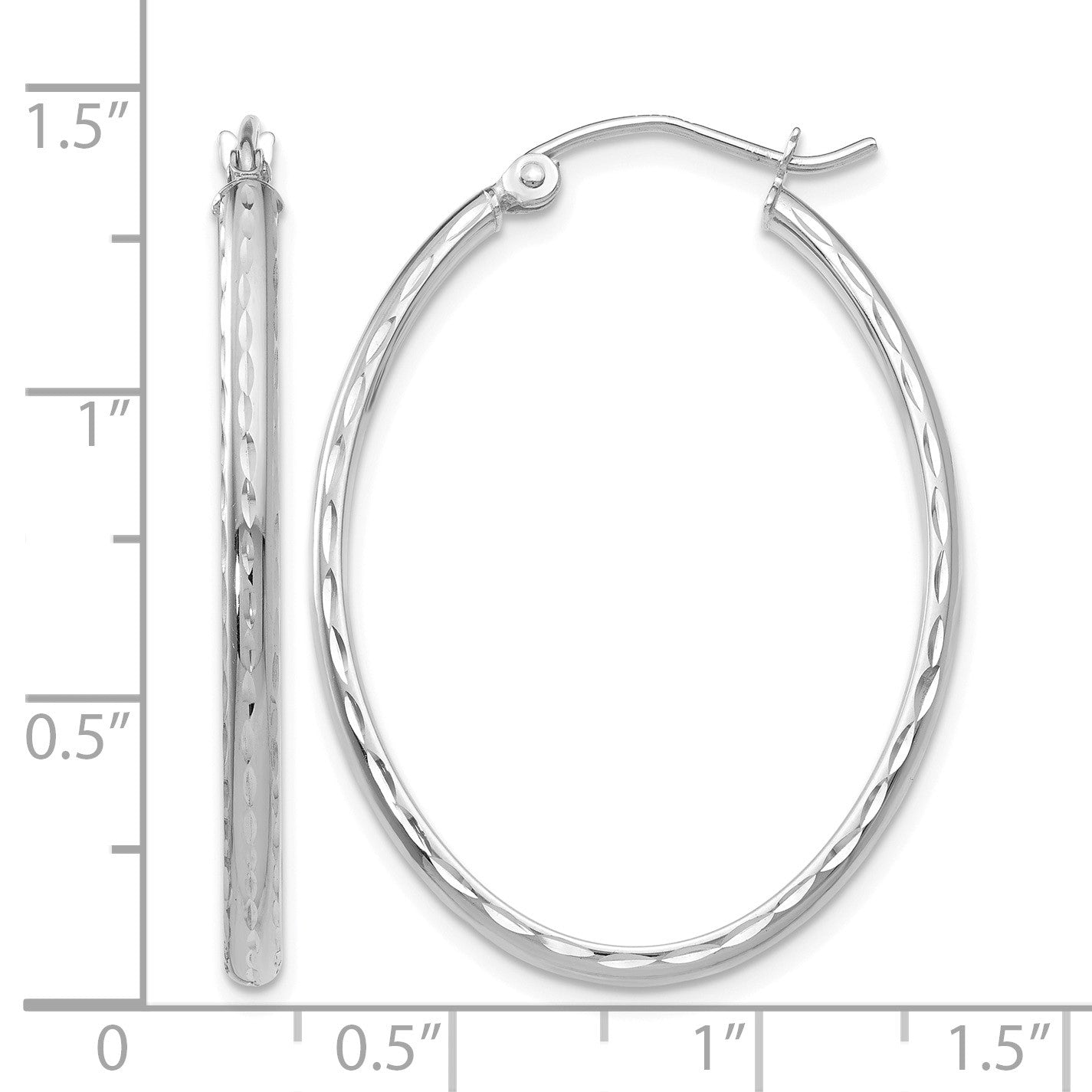 14k White Gold 2.5x35mm Lightweight Diamond-cut Oval Tube Hoop Earrings