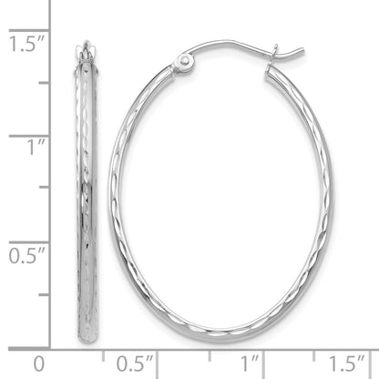 14k White Gold 2.5x35mm Lightweight Diamond-cut Oval Tube Hoop Earrings