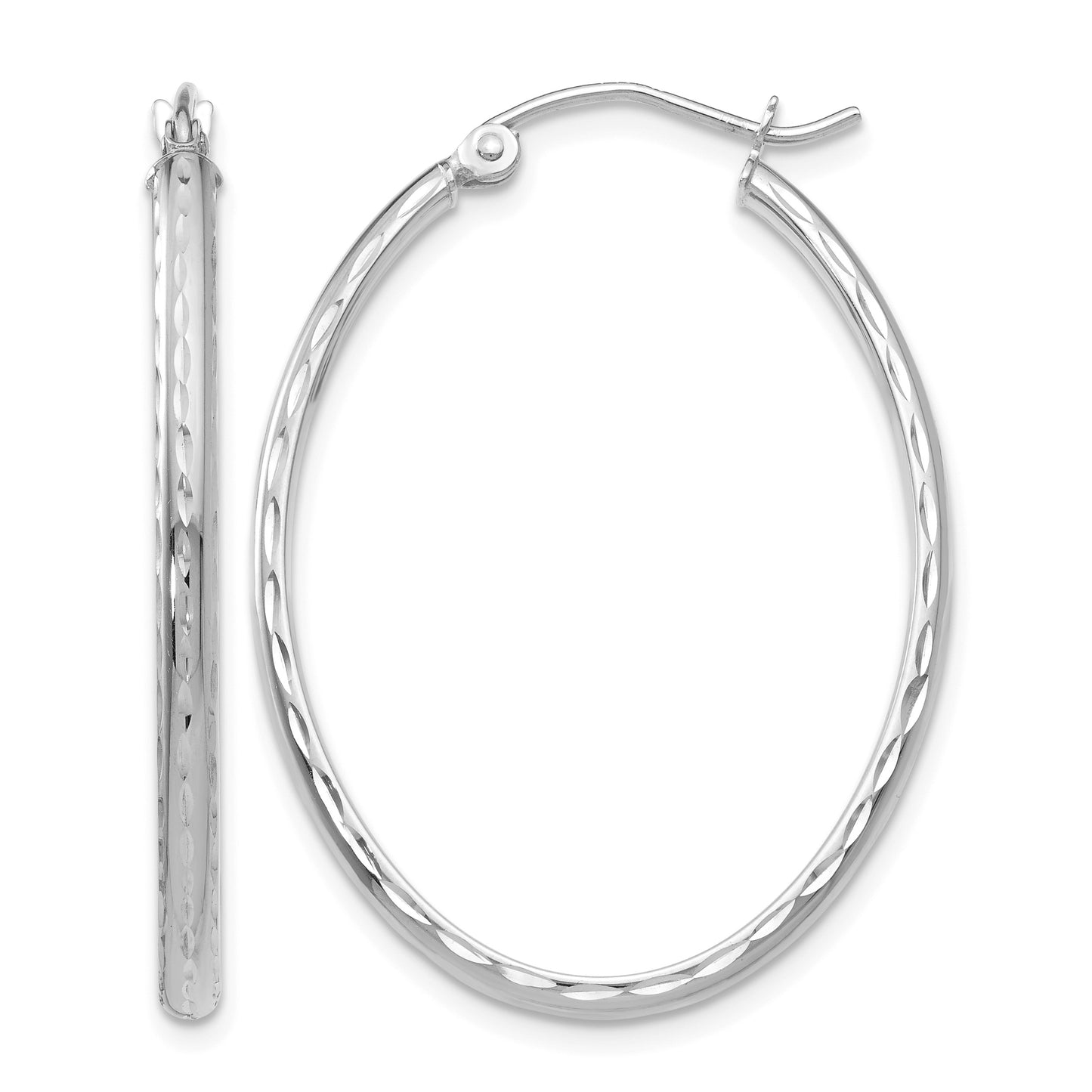 14k White Gold 2.5x35mm Lightweight Diamond-cut Oval Tube Hoop Earrings