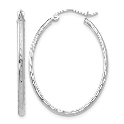 14k White Gold 2.5x35mm Lightweight Diamond-cut Oval Tube Hoop Earrings