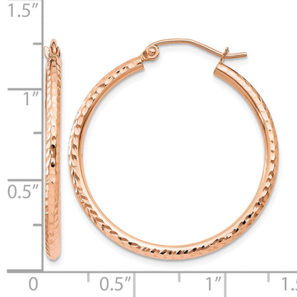 14k Rose Gold 2x30mm Diamond-cut Polished Tube Hoop Earrings