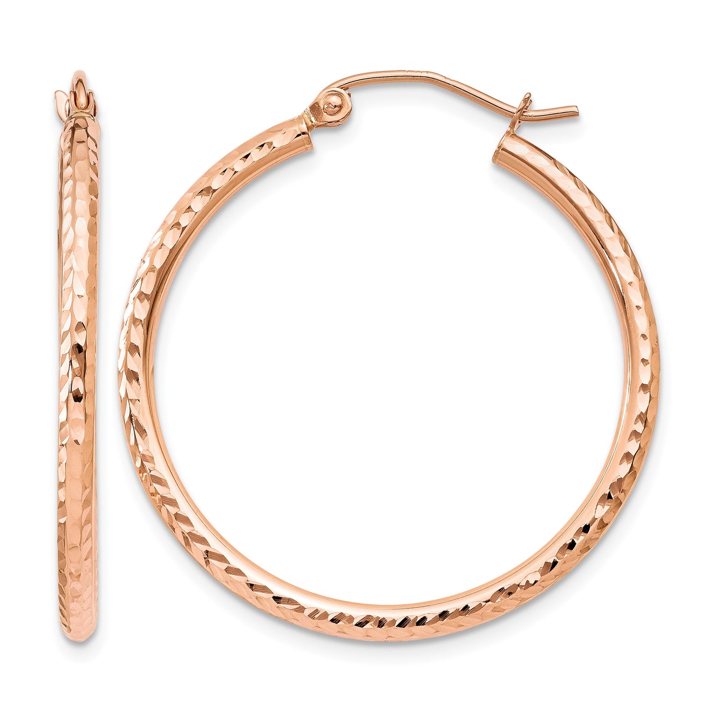 14k Rose Gold 2x30mm Diamond-cut Polished Tube Hoop Earrings