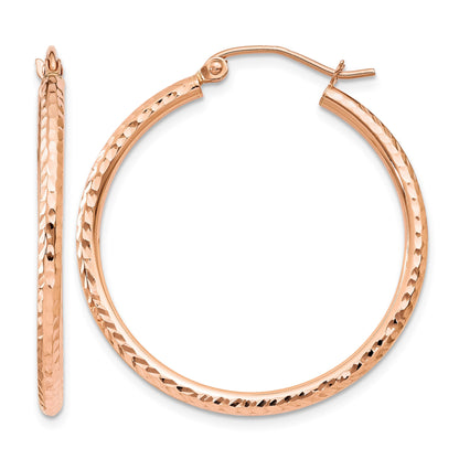 14k Rose Gold 2x30mm Diamond-cut Polished Tube Hoop Earrings