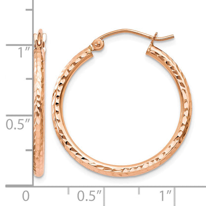 14k Rose Gold 2x25mm Diamond-cut Polished Tube Hoop Earrings