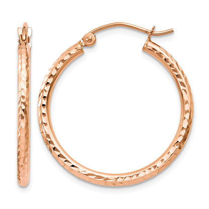 14k Rose Gold 2x25mm Diamond-cut Polished Tube Hoop Earrings