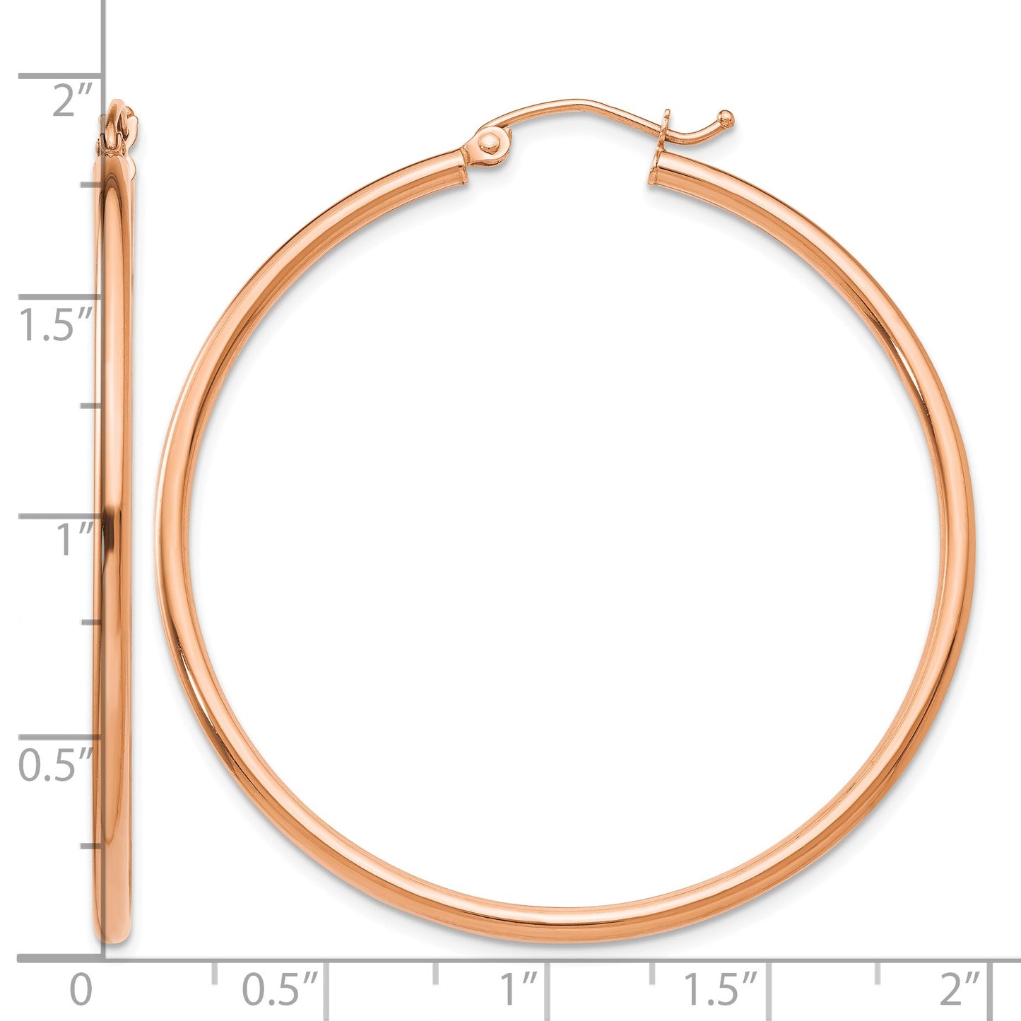 14k Rose Gold 2x45mm Polished Lightweight Tube Hoop Earrings