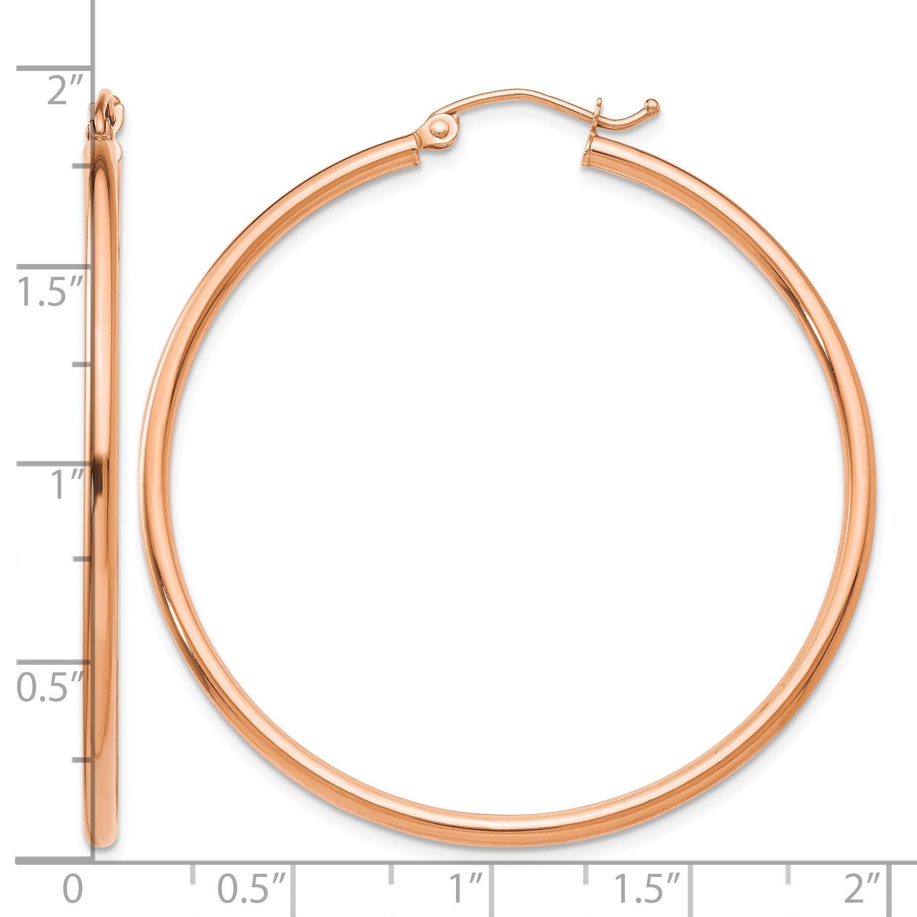 14k Rose Gold 2x45mm Polished Lightweight Tube Hoop Earrings