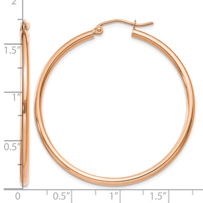 14k Rose Gold 2x40mm Polished Lightweight Tube Hoop Earrings