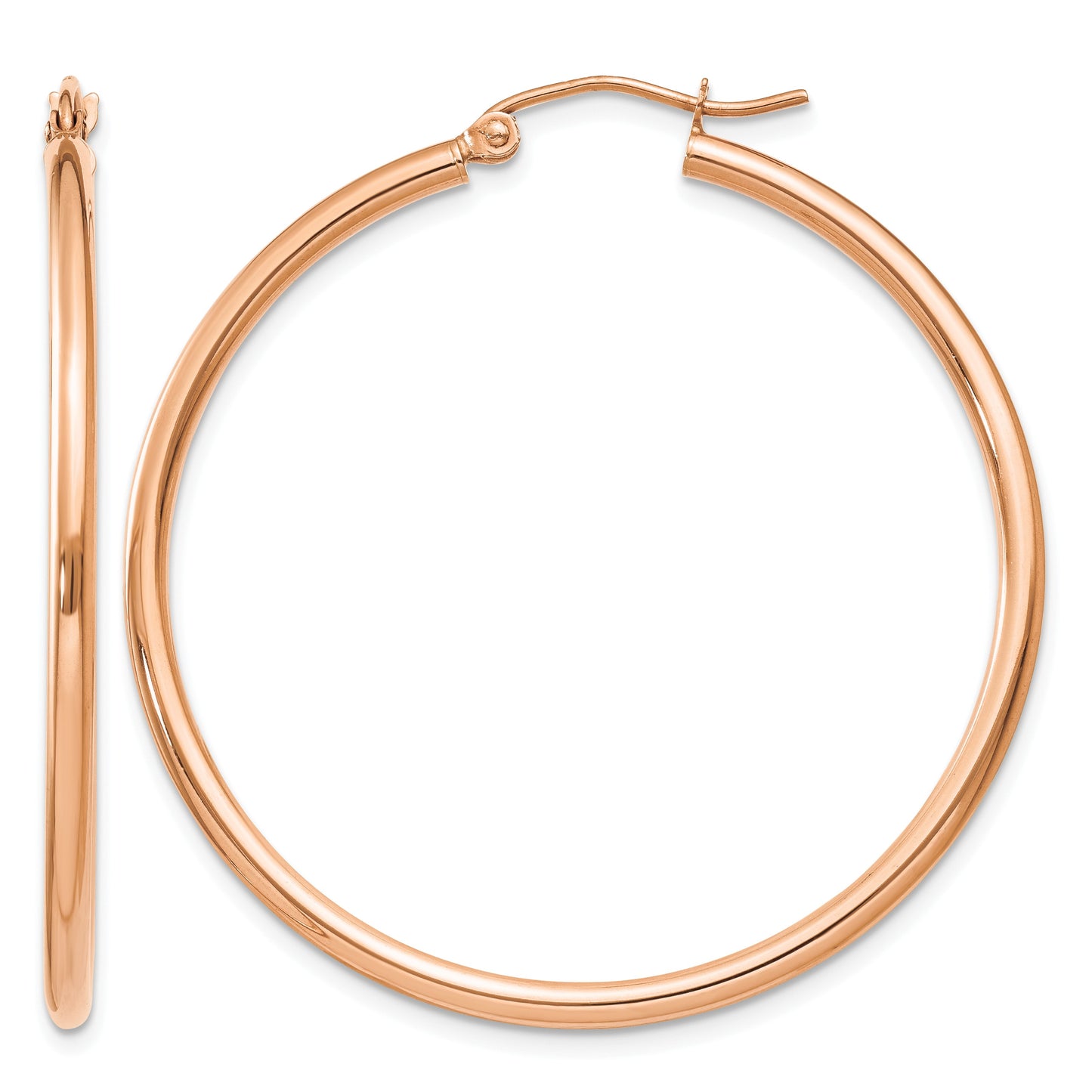 14k Rose Gold 2x40mm Polished Lightweight Tube Hoop Earrings