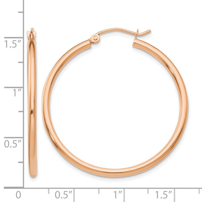 14k Rose Gold 2x35mm Polished Lightweight Tube Hoop Earrings