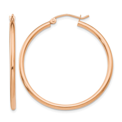14k Rose Gold 2x35mm Polished Lightweight Tube Hoop Earrings