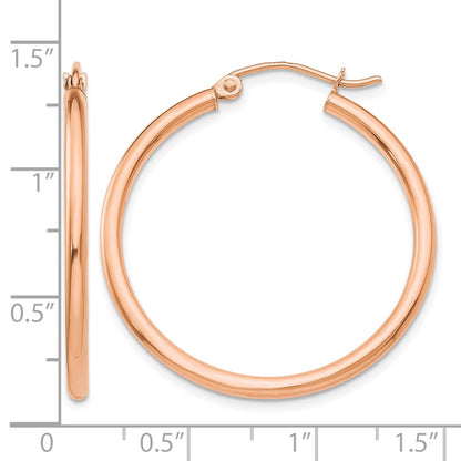 14k Rose Gold 2x30mm Polished Lightweight Tube Hoop Earrings