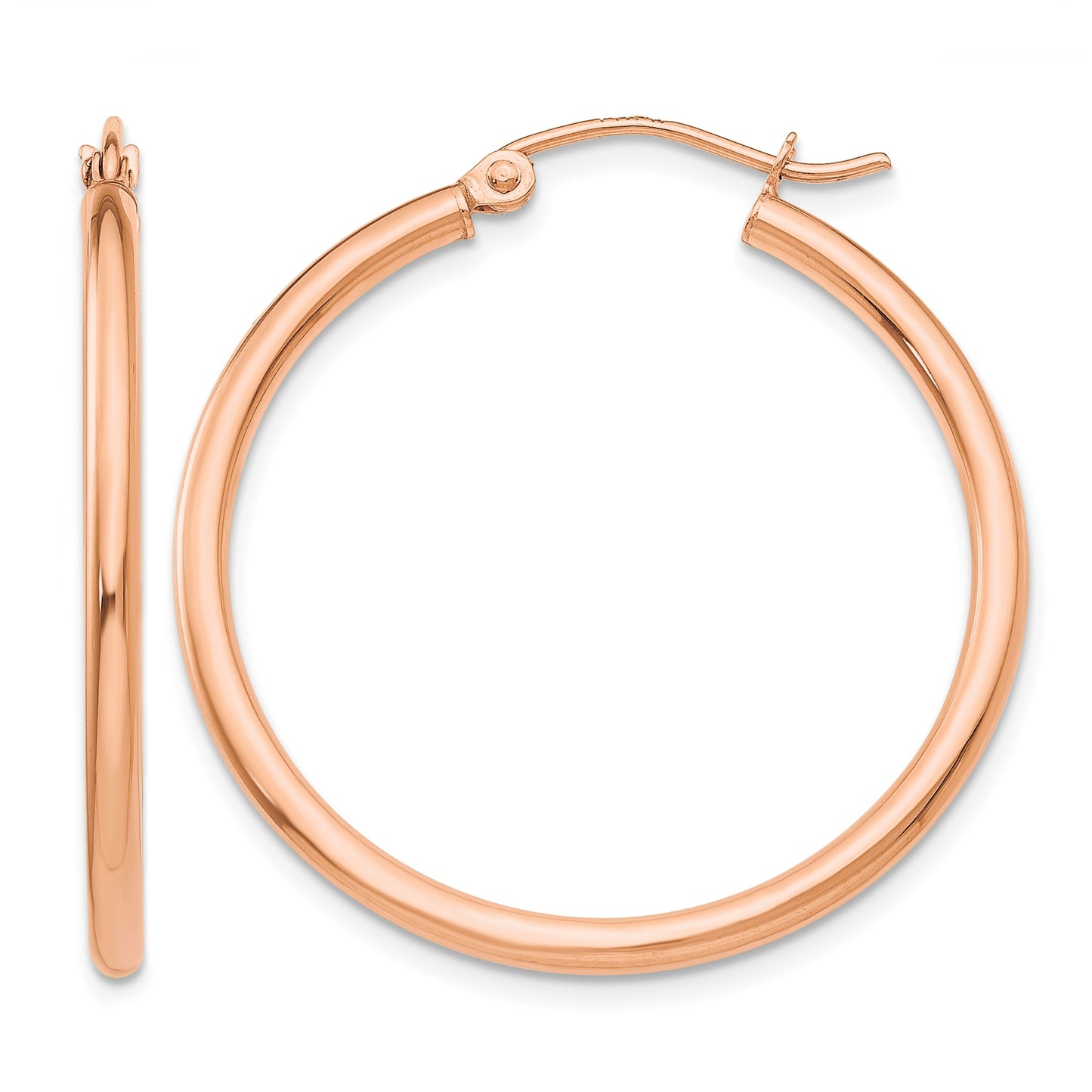14k Rose Gold 2x30mm Polished Lightweight Tube Hoop Earrings