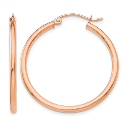 14k Rose Gold 2x30mm Polished Lightweight Tube Hoop Earrings