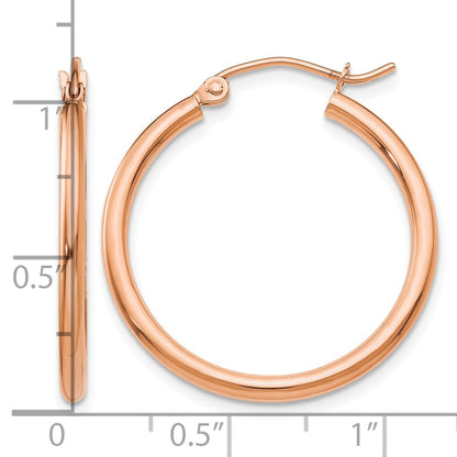 14k Rose Gold 2x25mm Polished Lightweight Tube Hoop Earrings