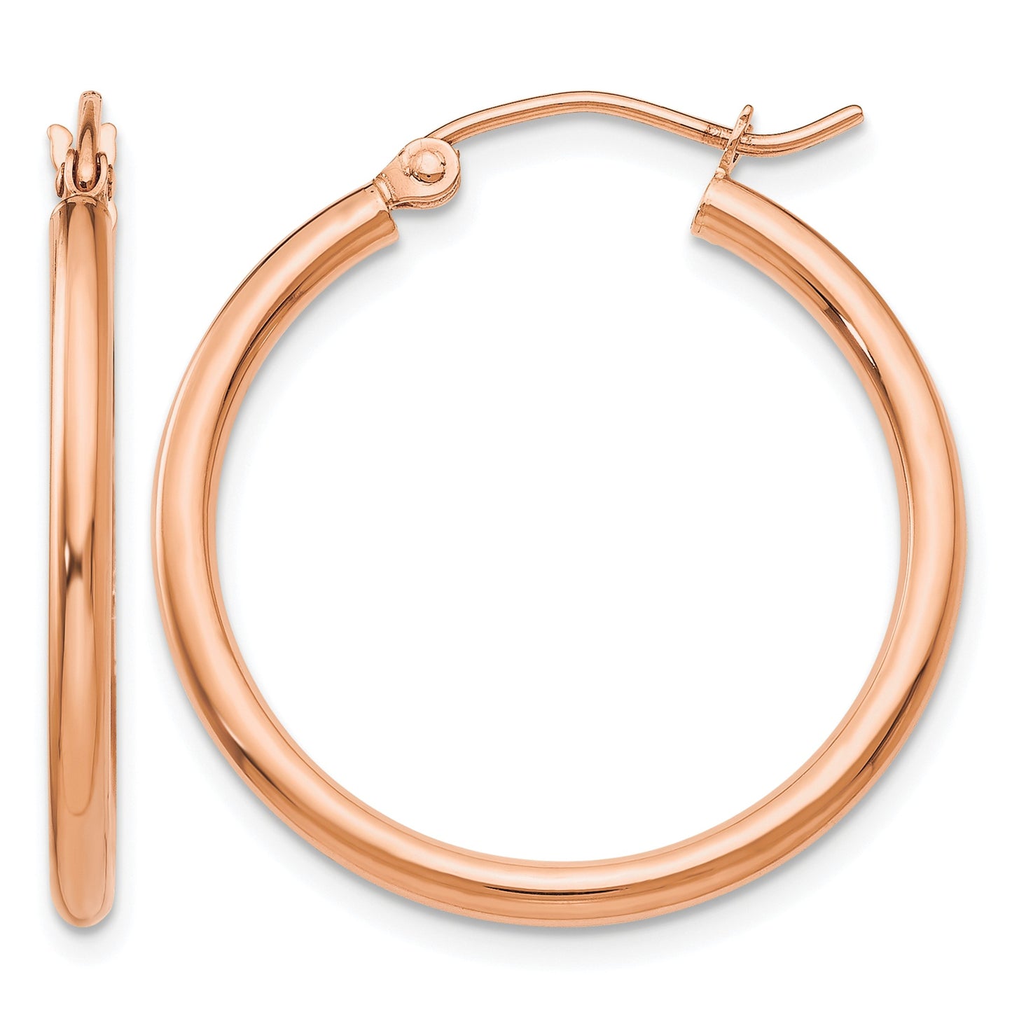 14k Rose Gold 2x25mm Polished Lightweight Tube Hoop Earrings