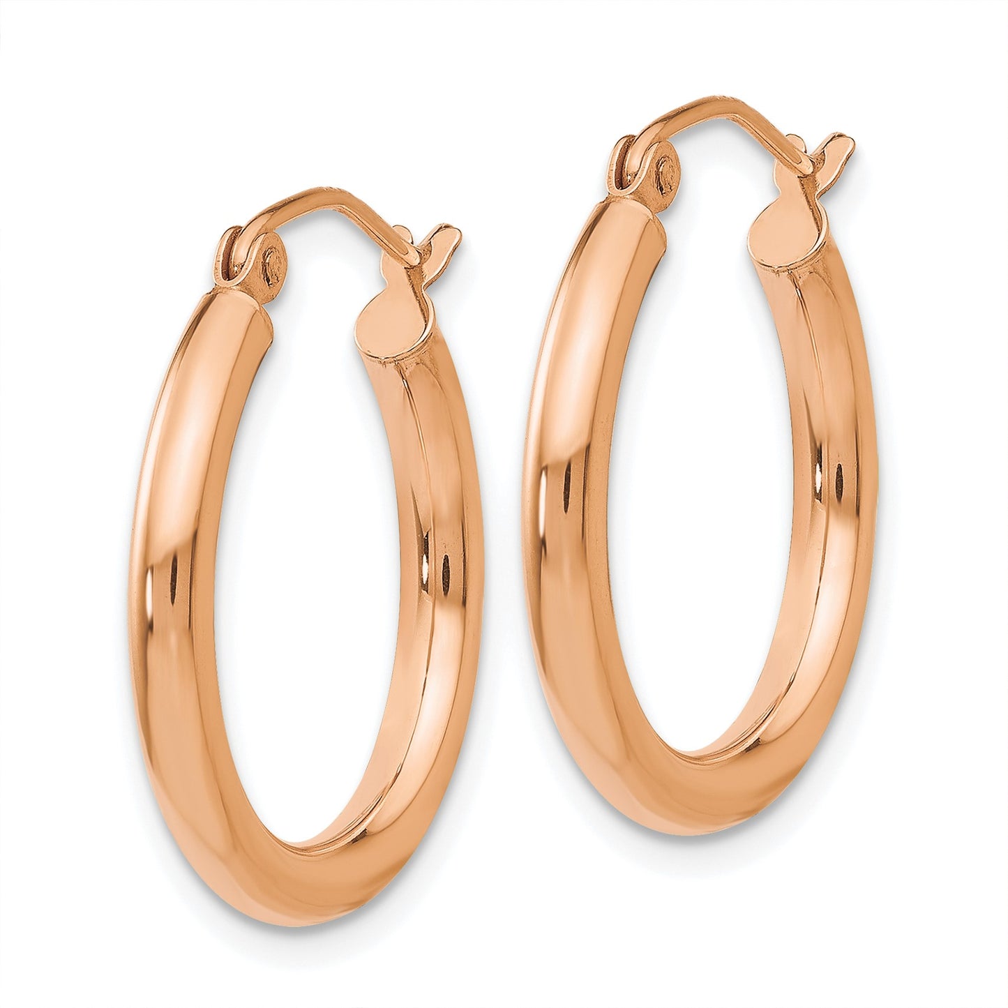 14k Rose Gold 2.5x20mm Polished Lightweight Tube Hoop Earrings
