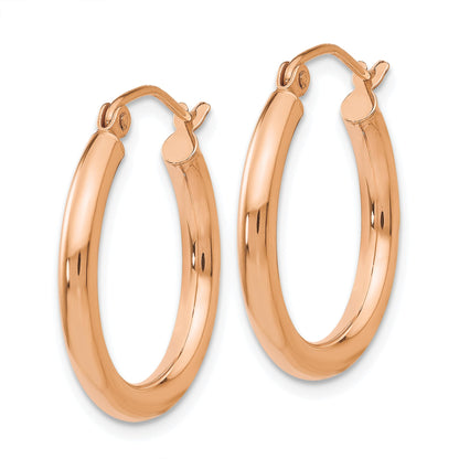 14k Rose Gold 2.5x20mm Polished Lightweight Tube Hoop Earrings
