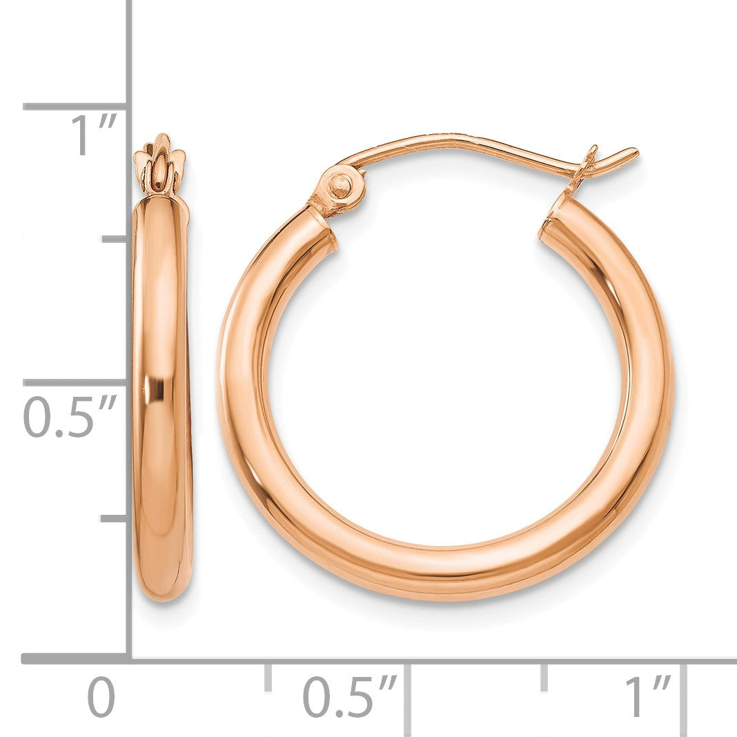 14k Rose Gold 2.5x20mm Polished Lightweight Tube Hoop Earrings