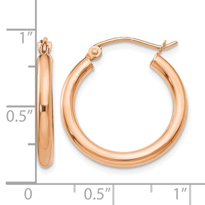 14k Rose Gold 2.5x20mm Polished Lightweight Tube Hoop Earrings