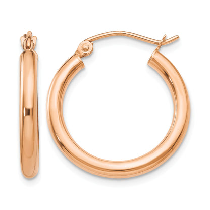 14k Rose Gold 2.5x20mm Polished Lightweight Tube Hoop Earrings