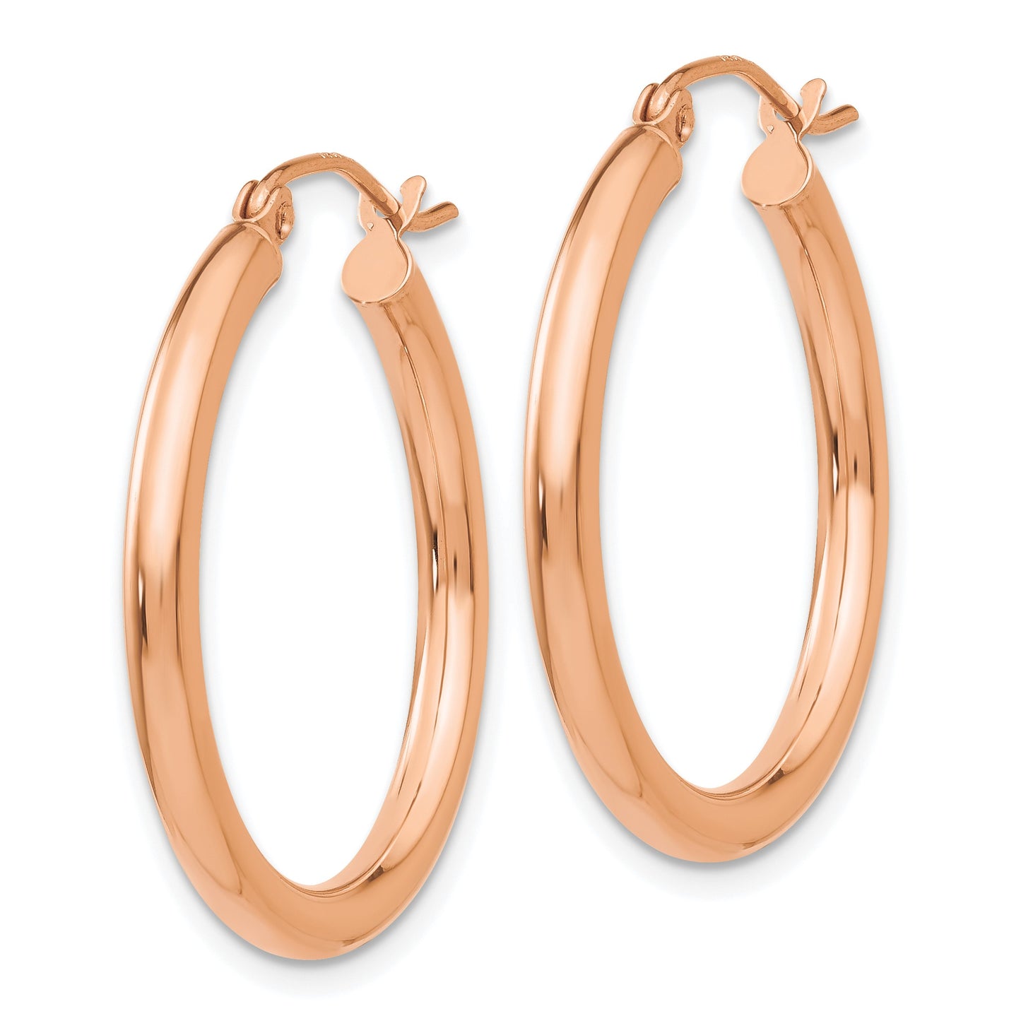 14k Rose Gold 2.5x25mm Polished Lightweight Tube Hoop Earrings