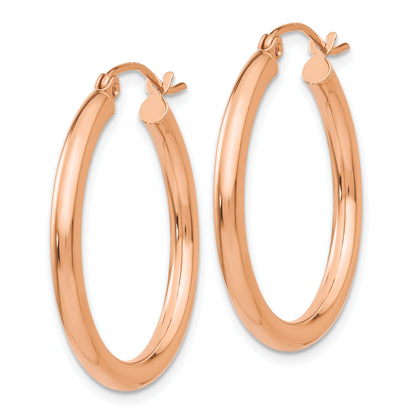 14k Rose Gold 2.5x25mm Polished Lightweight Tube Hoop Earrings