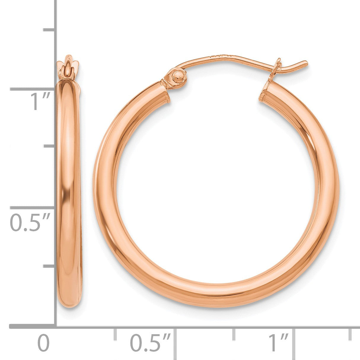 14k Rose Gold 2.5x25mm Polished Lightweight Tube Hoop Earrings