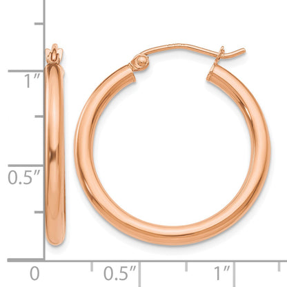 14k Rose Gold 2.5x25mm Polished Lightweight Tube Hoop Earrings