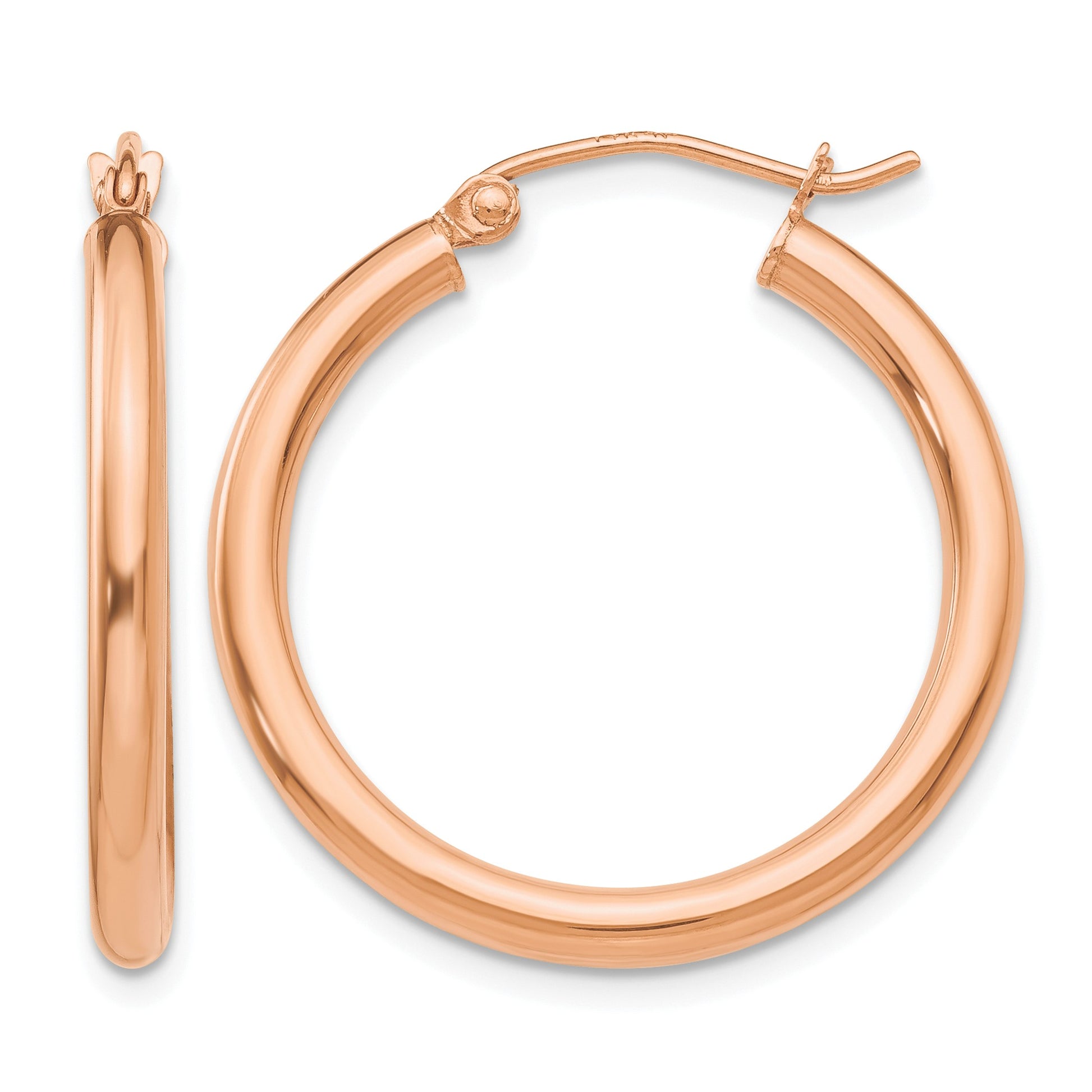 14k Rose Gold 2.5x25mm Polished Lightweight Tube Hoop Earrings