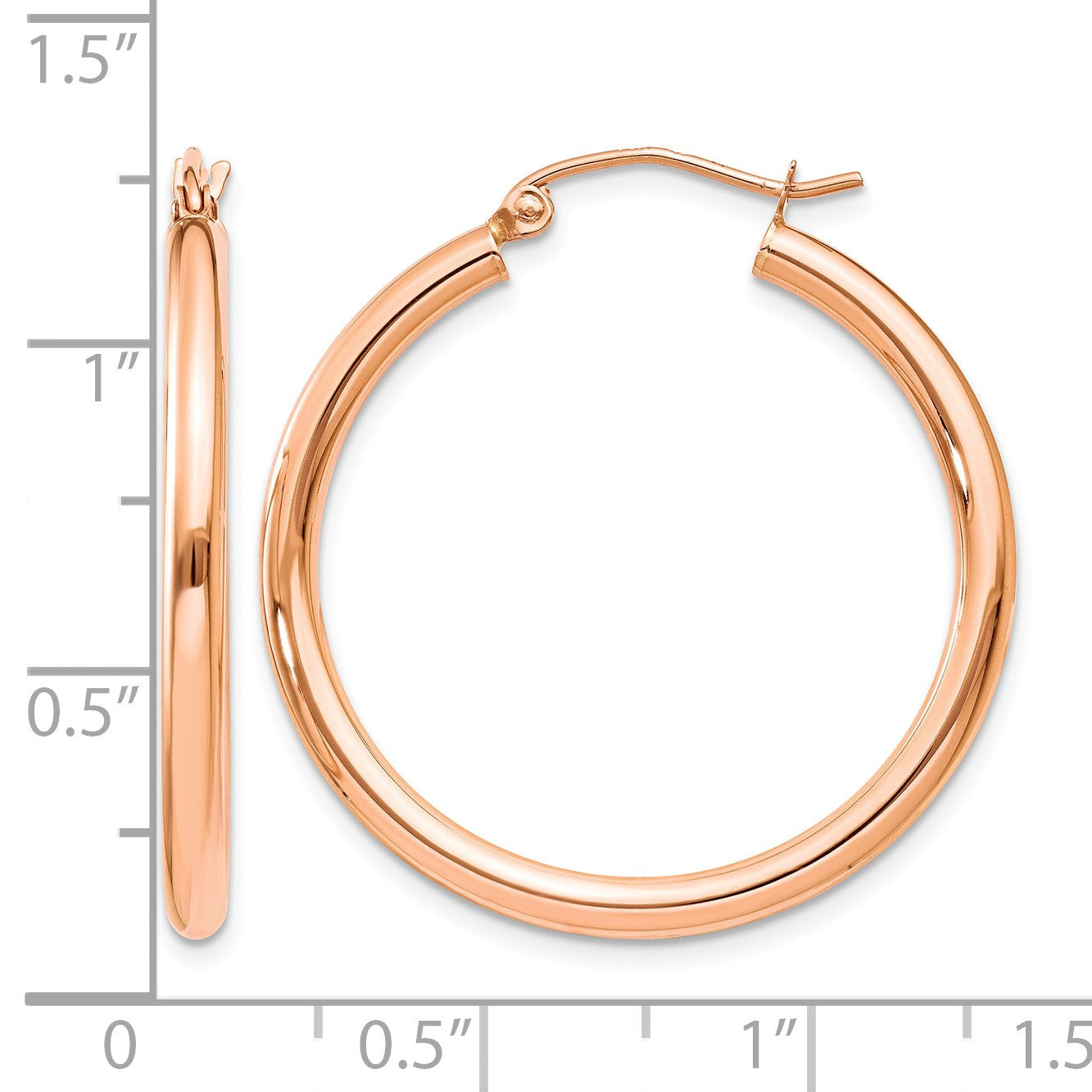 14k Rose Gold 2.5x30mm Polished Lightweight Tube Hoop Earrings