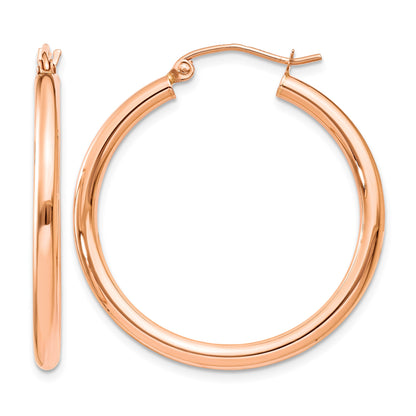 14k Rose Gold 2.5x30mm Polished Lightweight Tube Hoop Earrings