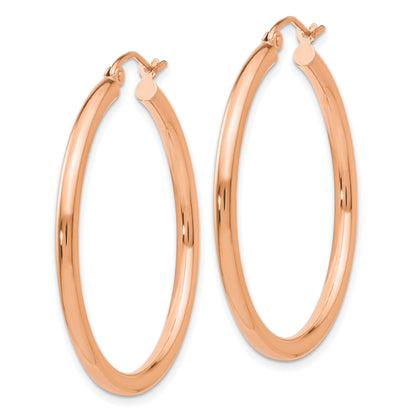 14k Rose Gold 2.5x35mm Polished Lightweight Tube Hoop Earrings