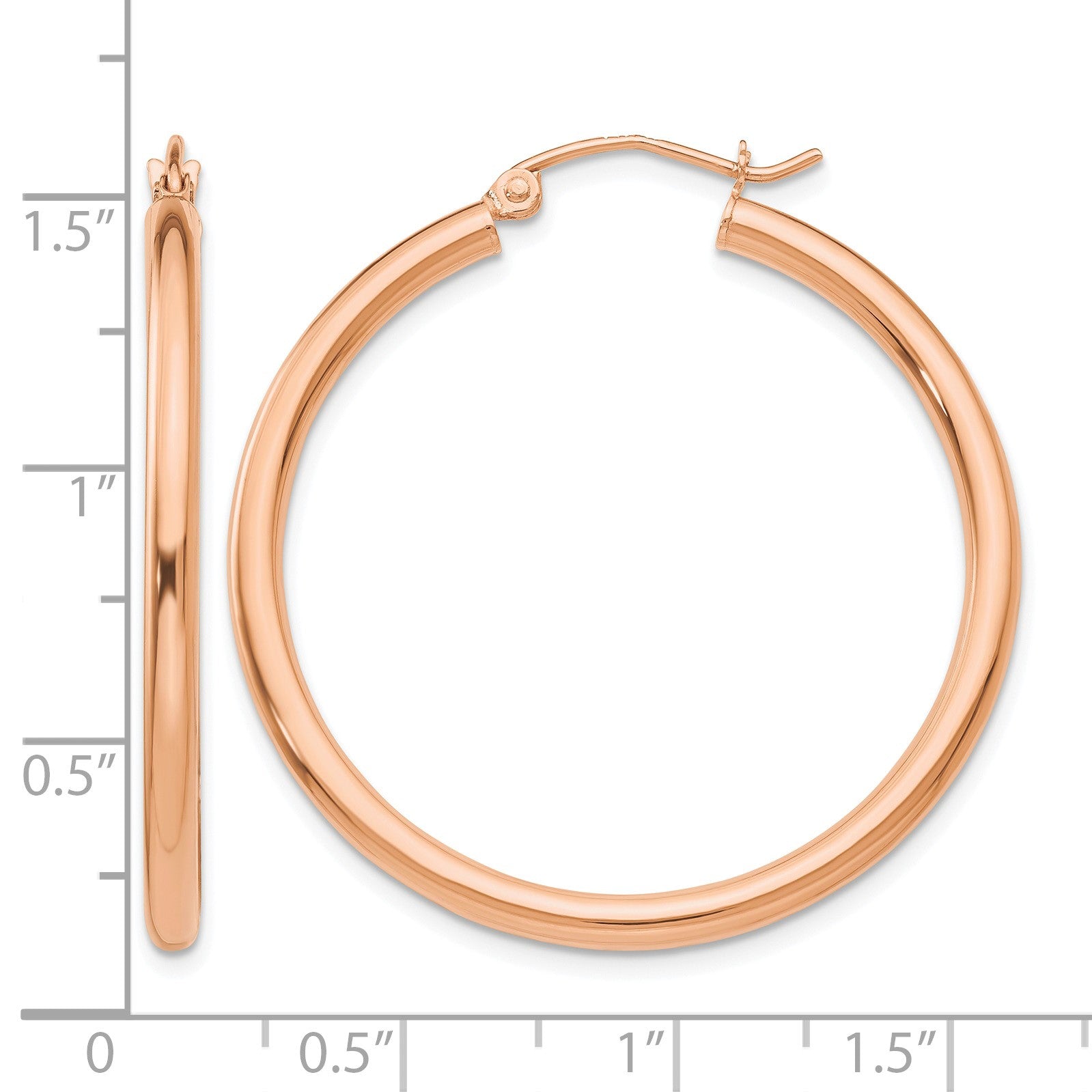 14k Rose Gold 2.5x35mm Polished Lightweight Tube Hoop Earrings