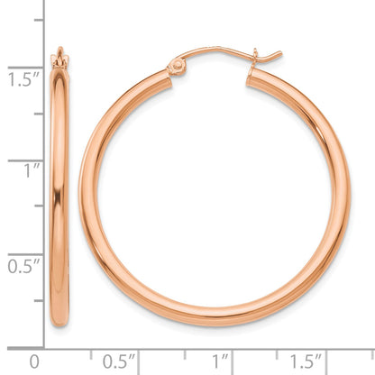 14k Rose Gold 2.5x35mm Polished Lightweight Tube Hoop Earrings