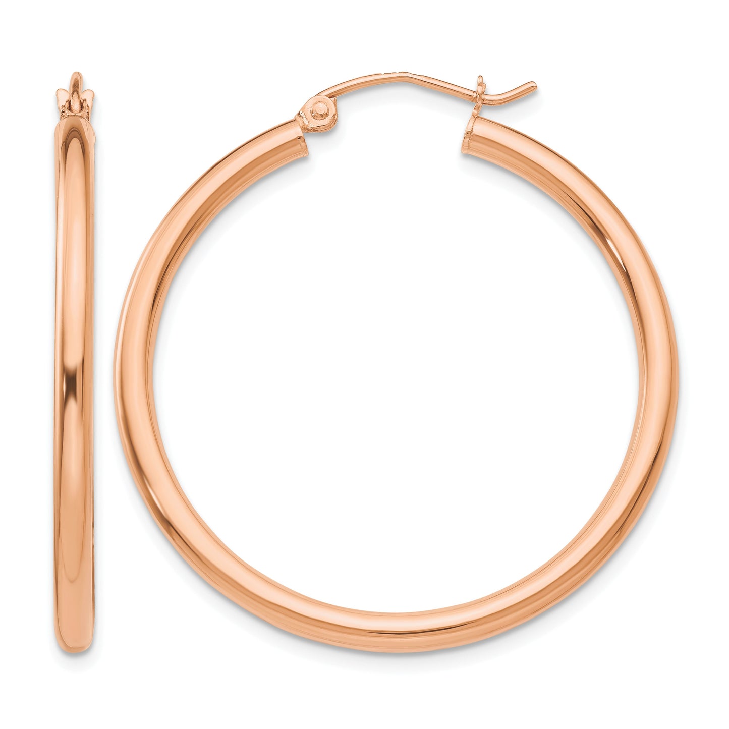 14k Rose Gold 2.5x35mm Polished Lightweight Tube Hoop Earrings